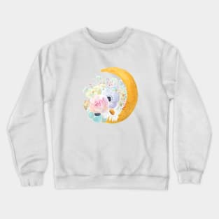 moon and  flowers arrangement watercolor Crewneck Sweatshirt